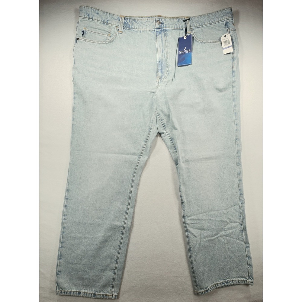 Nautica Mens Straight Fit Jeans Light Wash Waterford 48x32 45DY05 NEW